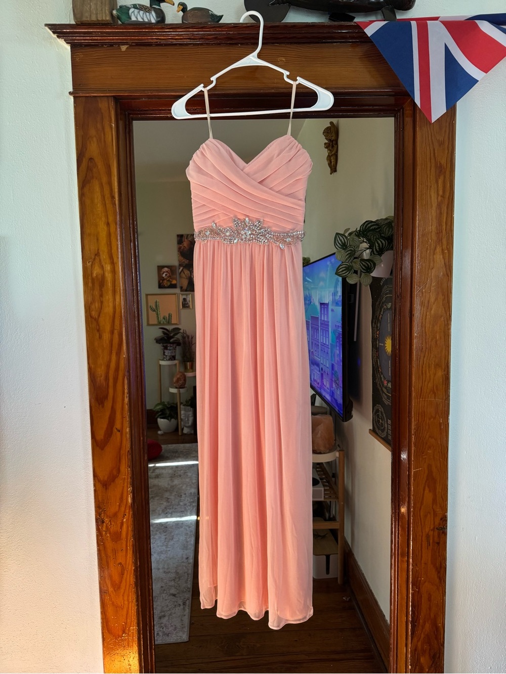 Vintage Jodi Kristopher Blush Pink Beaded Empire Waist Maxi Prom Dress